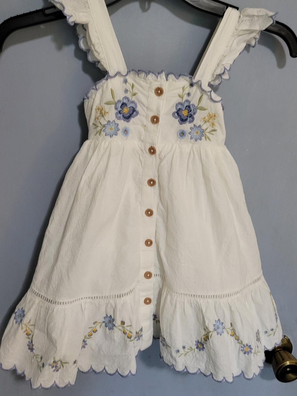 Jason Wu Girls 3t White Dress with Blue and Yellow Floral Embroidery